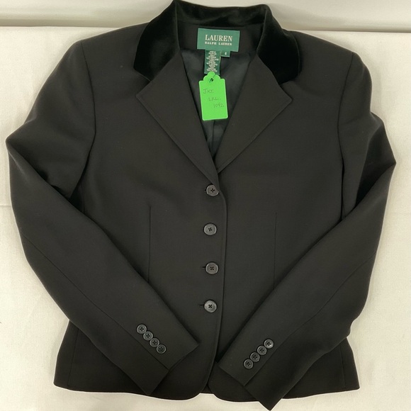 Lauren Ralph Lauren Wool Blazer Black Velvet Collar Tailored Jacket LRL - Picture 2 of 8